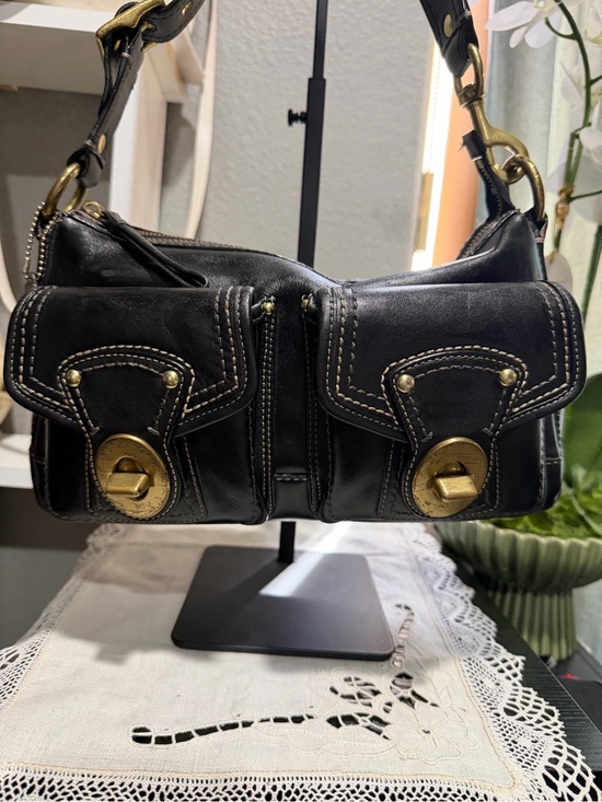 Coach Handbags - Coach Black Leather Shoulder Bag with Brass Turn-Locks
